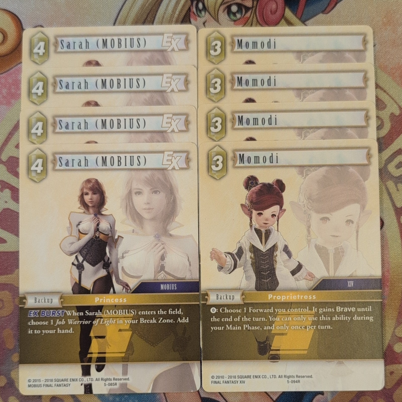 4 x Final Fantasy  Sarah (MOBIUS) EX - 5-085R & 4 x Momodi 5-094R Mint Non-Foil 