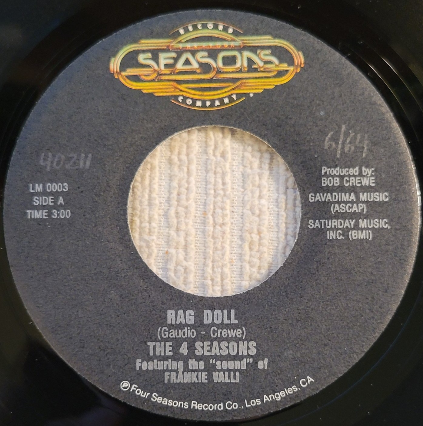Four Seasons "Rag Doll / Opus 17 (Don't You Worry 'Bout Me)" strong VG+