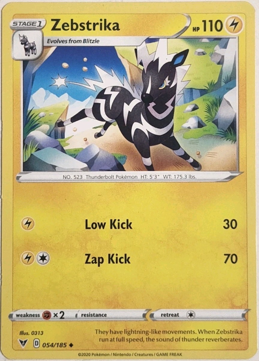 Carta Ufficiale 2020 Marca Pokémon Zebstrika 054/185 Swsh04: Vivid Voltage