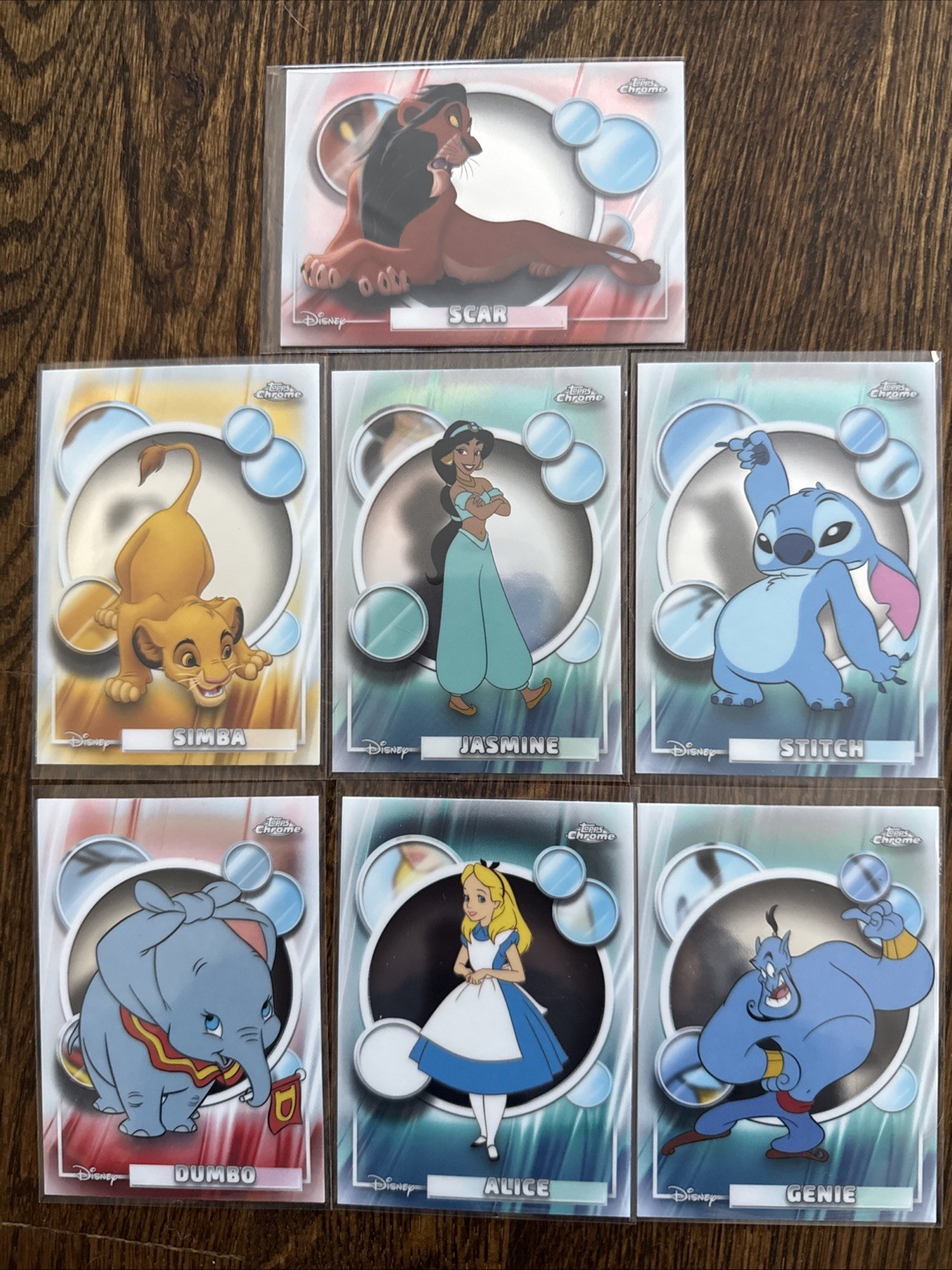 2026 Topps Chrome Disney 22 Card Lot Stitch Dumbo Simba Alice Genie & More