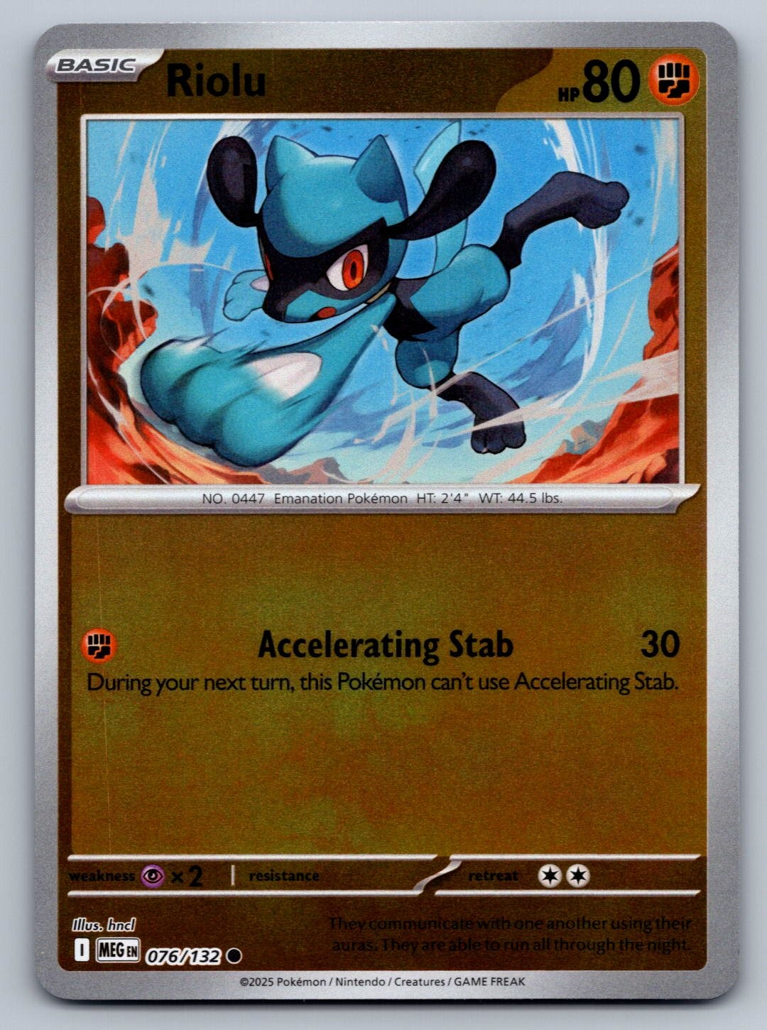 Riolu 076/132 Mega Evoluzione Comune Pokemon Reverse Holo Giocato Leggermente
