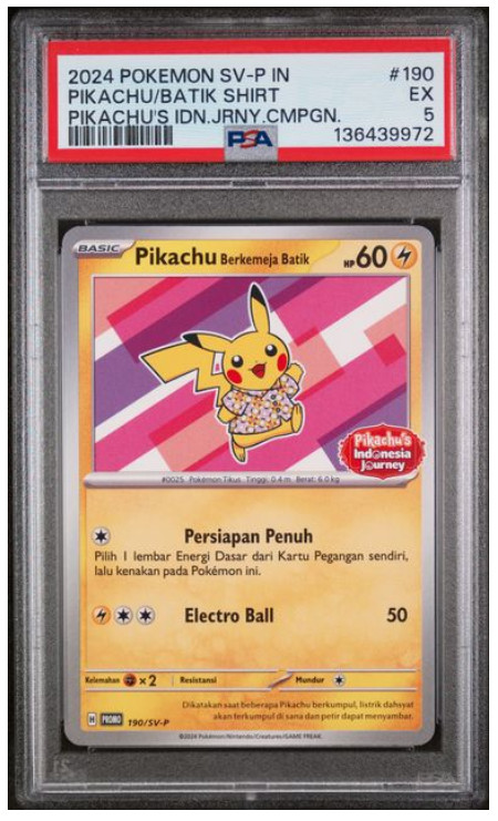 2024 POKEMON INDONESIANO SV-P PROMO #190 PIKACHU IN MAGLIA BATIK PSA 5