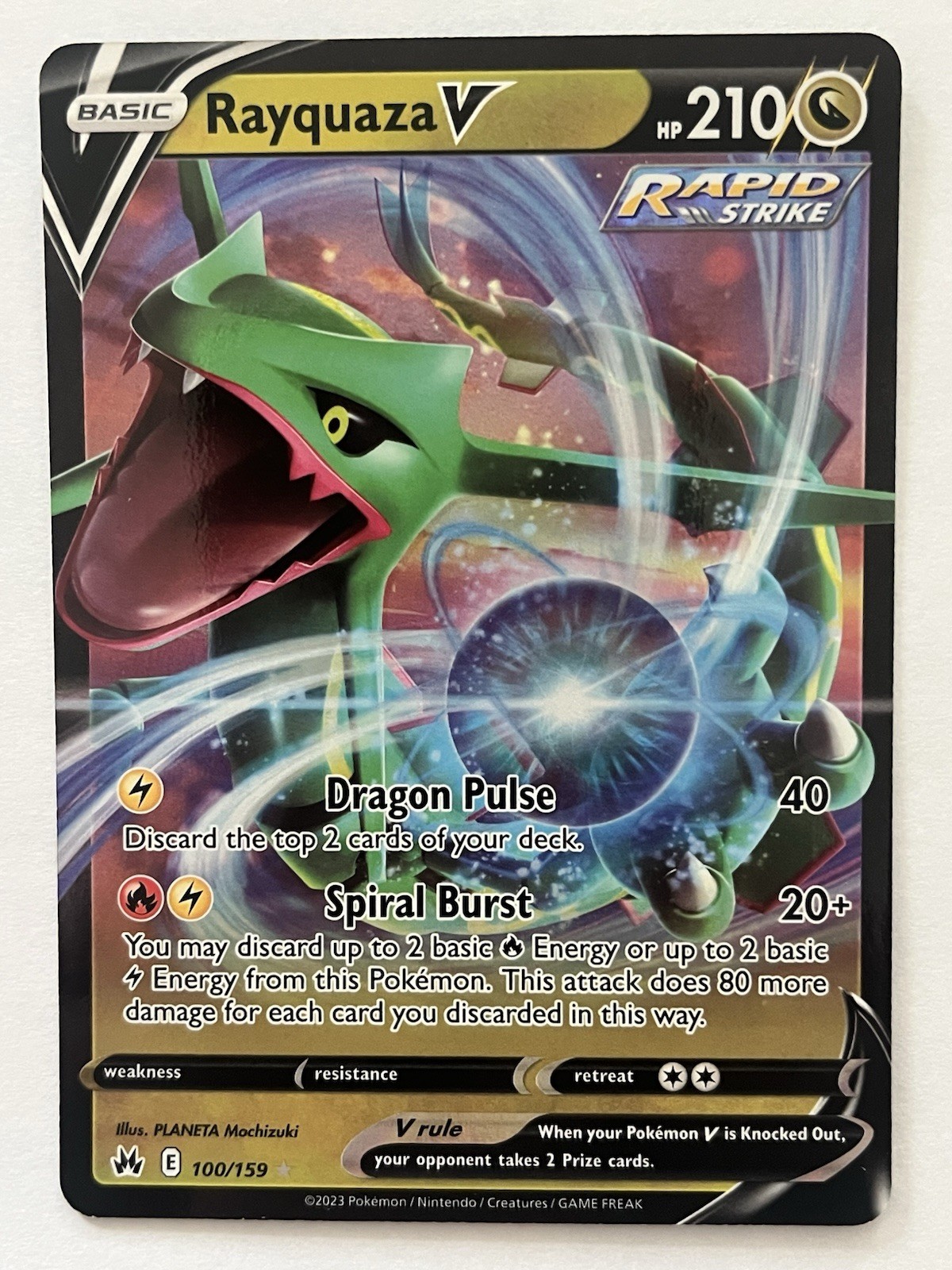 Rayquaza V 100/159 Corona Zenith Attacco Rapido Carta Pokémon Ultra Rara Inglese NM