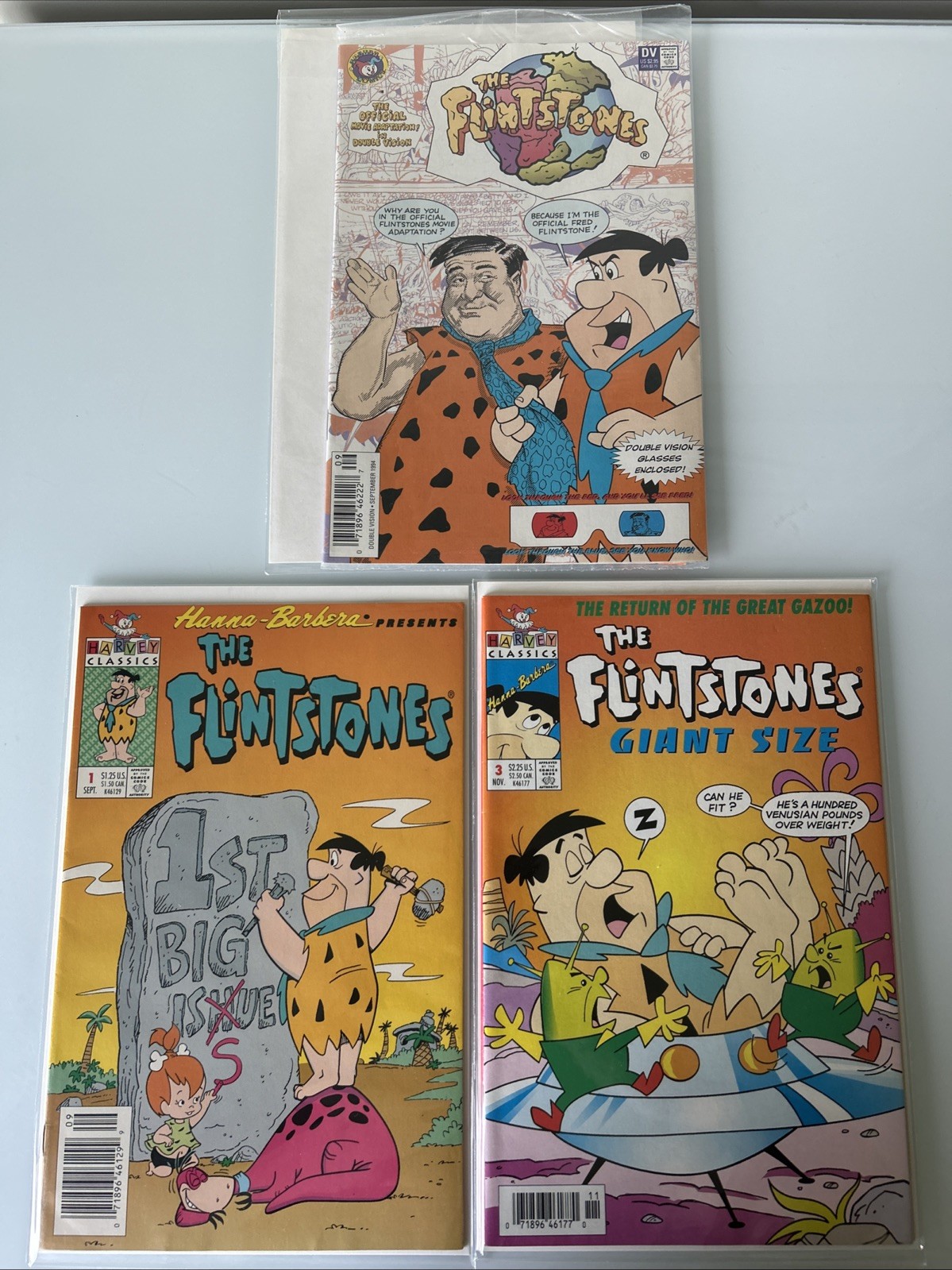 Lot of 3 The Flintstones Comic Books Harvey #1 Giant Size #3 Movie Adaptation