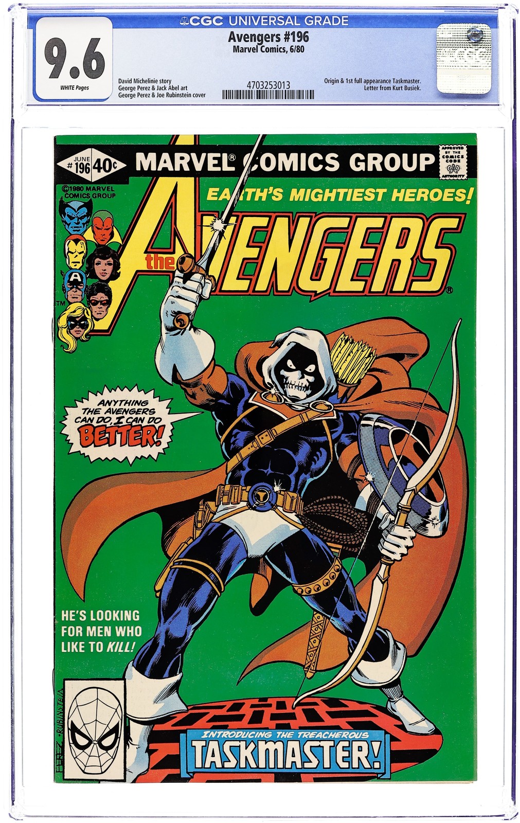 Avengers 196D CGC 9.6 1980 4703253013 1° app completa. Taskmaster