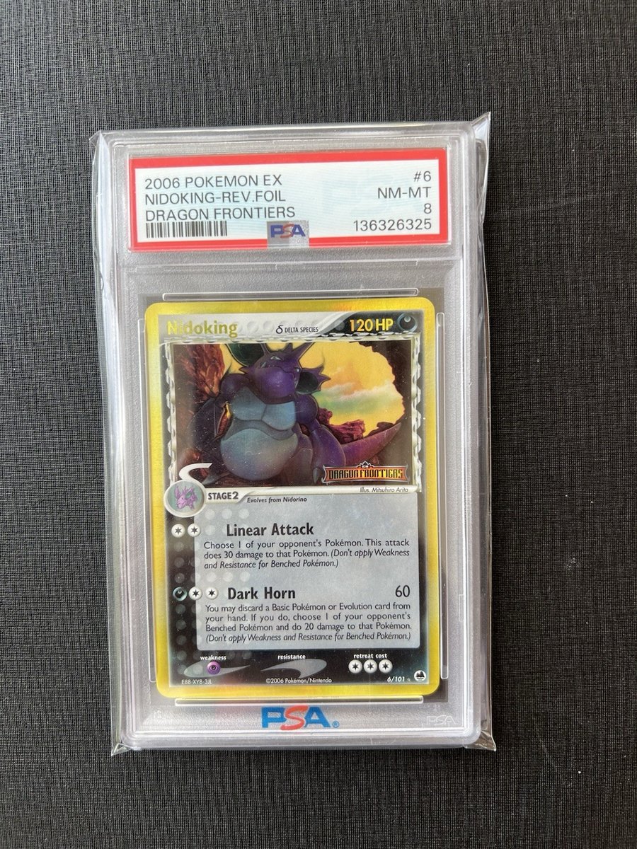 2006 POKEMON EX DRAGON FRONTIERS #6 NIDOKING-REVERSE FOIL PSA 8 timbrato nuovo certificato