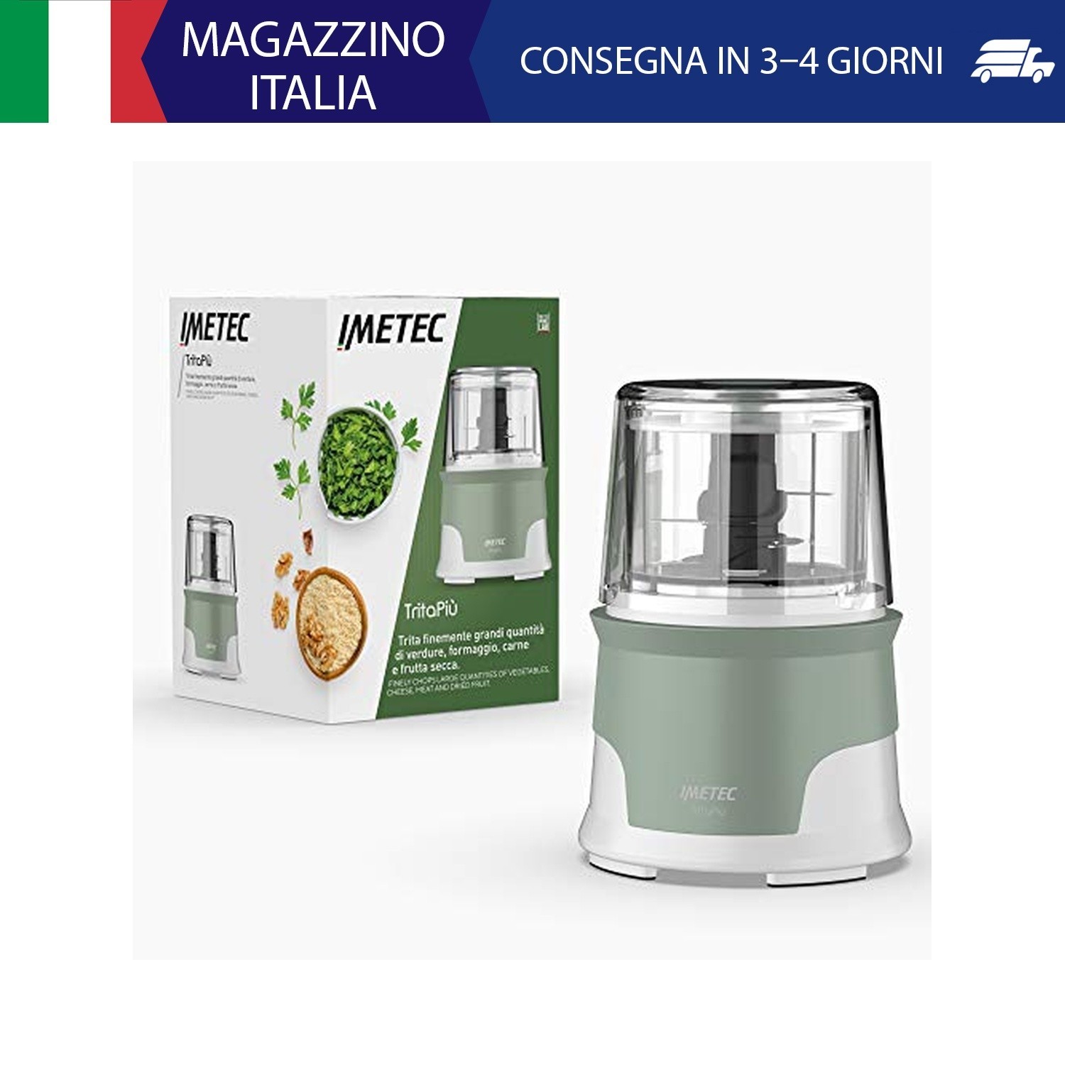 Imetec Tritapiù Tritatutto, 4 Lame in Acciaio Inox, Capiente Contenitore 600 ml,