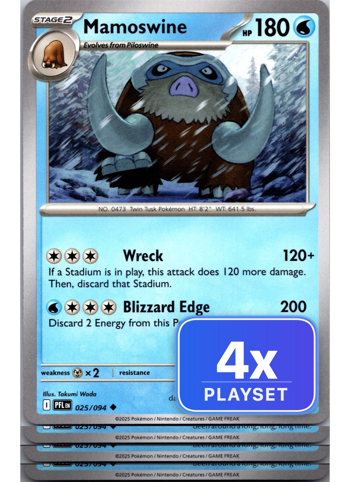 Playset di 4 2025 Pokemon Mamoswine 025 Fiamme Fantastiche Non Comuni
