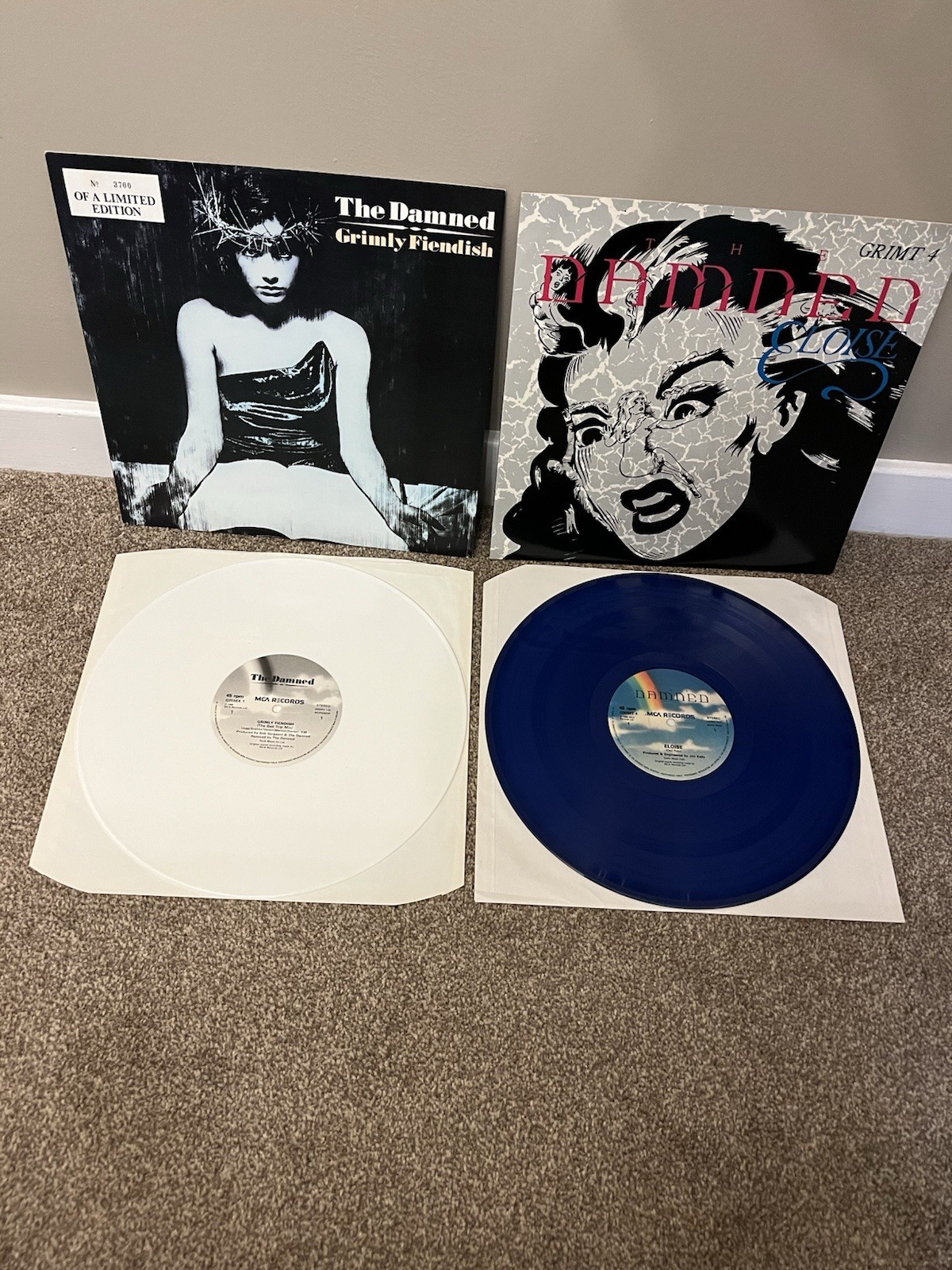 THE DAMNED GRIMLY FIENDISH WHITE 12” ELOISE BLUE 12” BOTH EX/EX