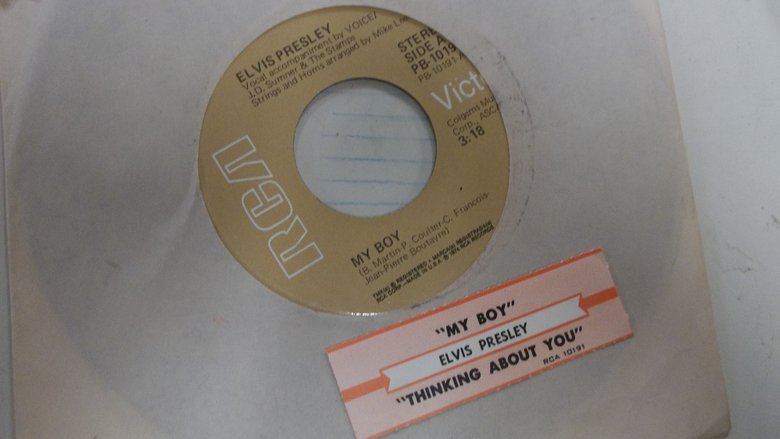 elvis presley 45 rpm record title strip/very good my boy