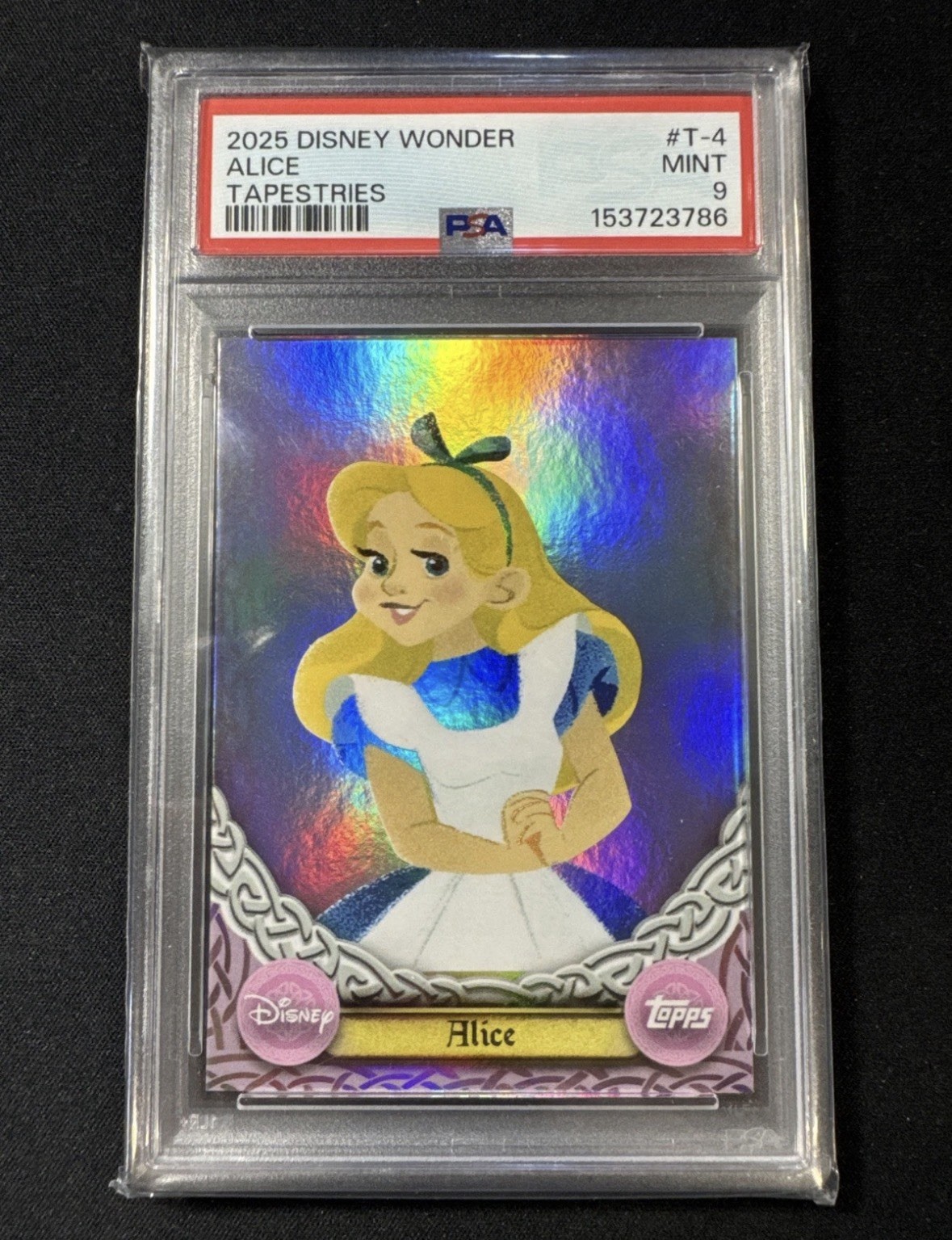 2025 Topps Disney Wonder Alice Tapestry Holo Foil #T4 PSA 9 MINT RARE COLLECTORS