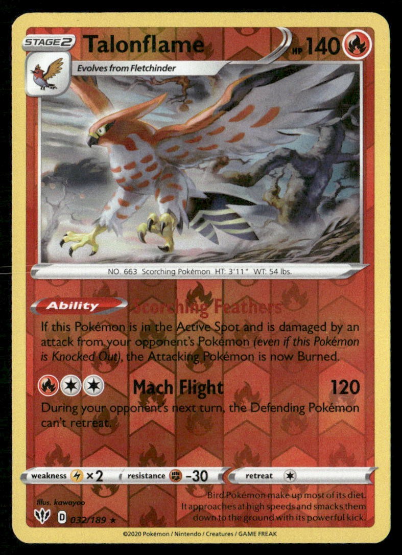 Talonflame 032/189 Raro Pokemon Oscurità Incendio Holo Inverso Giocato Leggermente