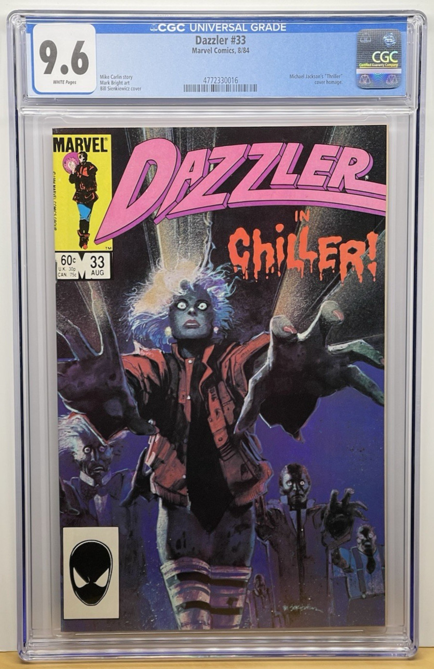 Dazzler 33 1984 CGC 9.6 NM+ Michael Jackson Thriller Homage Sienkiewicz Cover