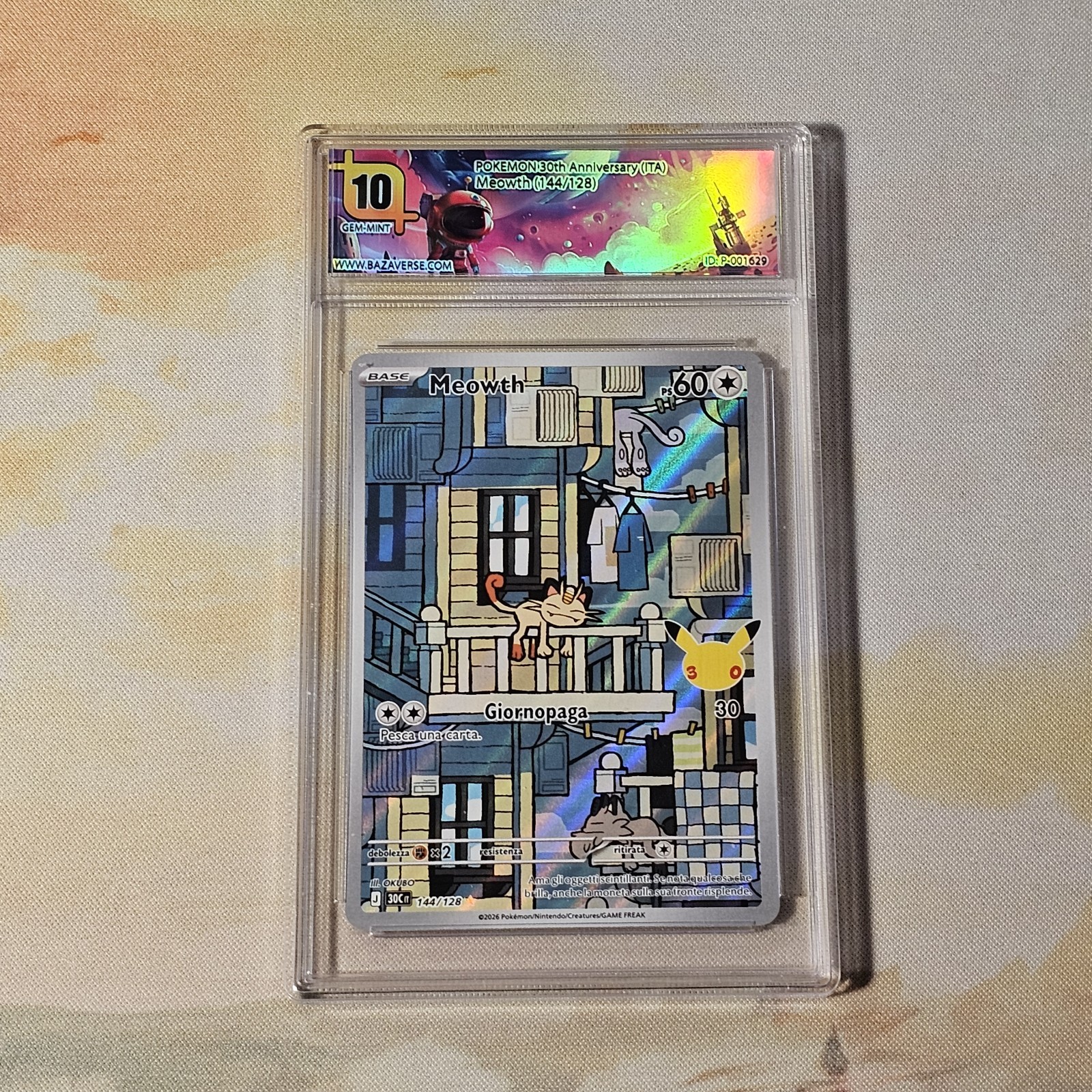 Gradata 10 Pokemon 30th Anniversary ITA Meowth (144/128) Psa Bgs Baza 
