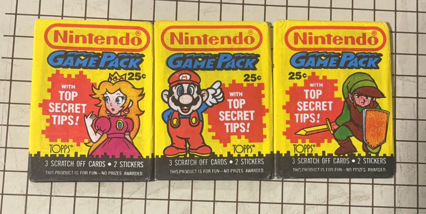 3 Confezioni 1989 Topps Nintendo Game Trading Card Sigillato Wax Pack Zelda Mario