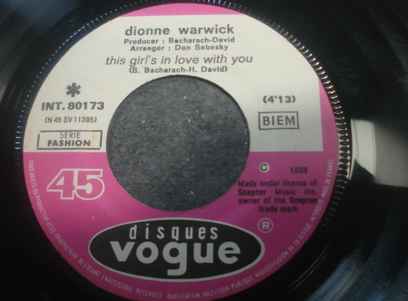 45t juke box dionne warwick -this girl's love with you -1969