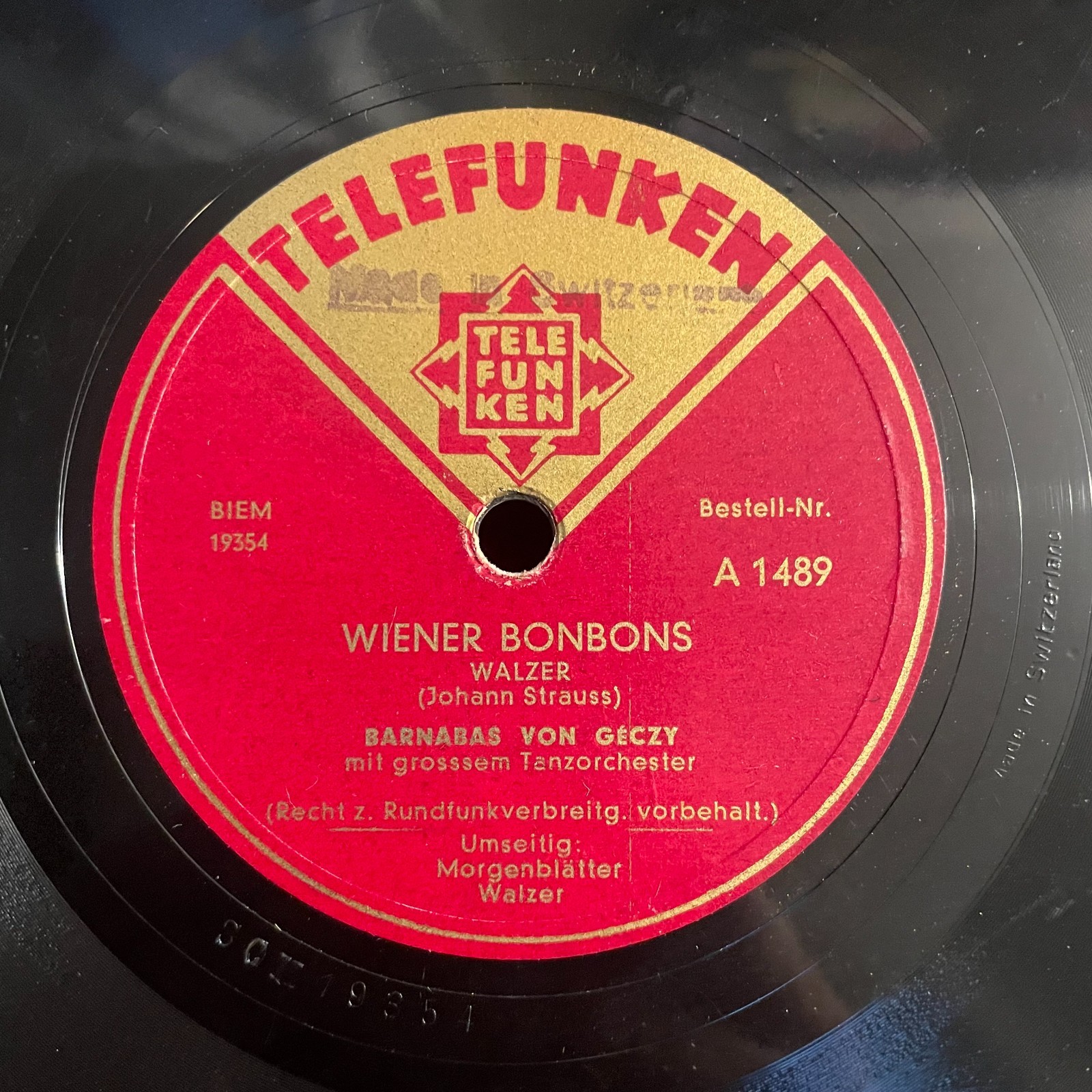 78RPM Barnabas Von Geczy 10" Telefunken A 1489 (Classical, Romantic)