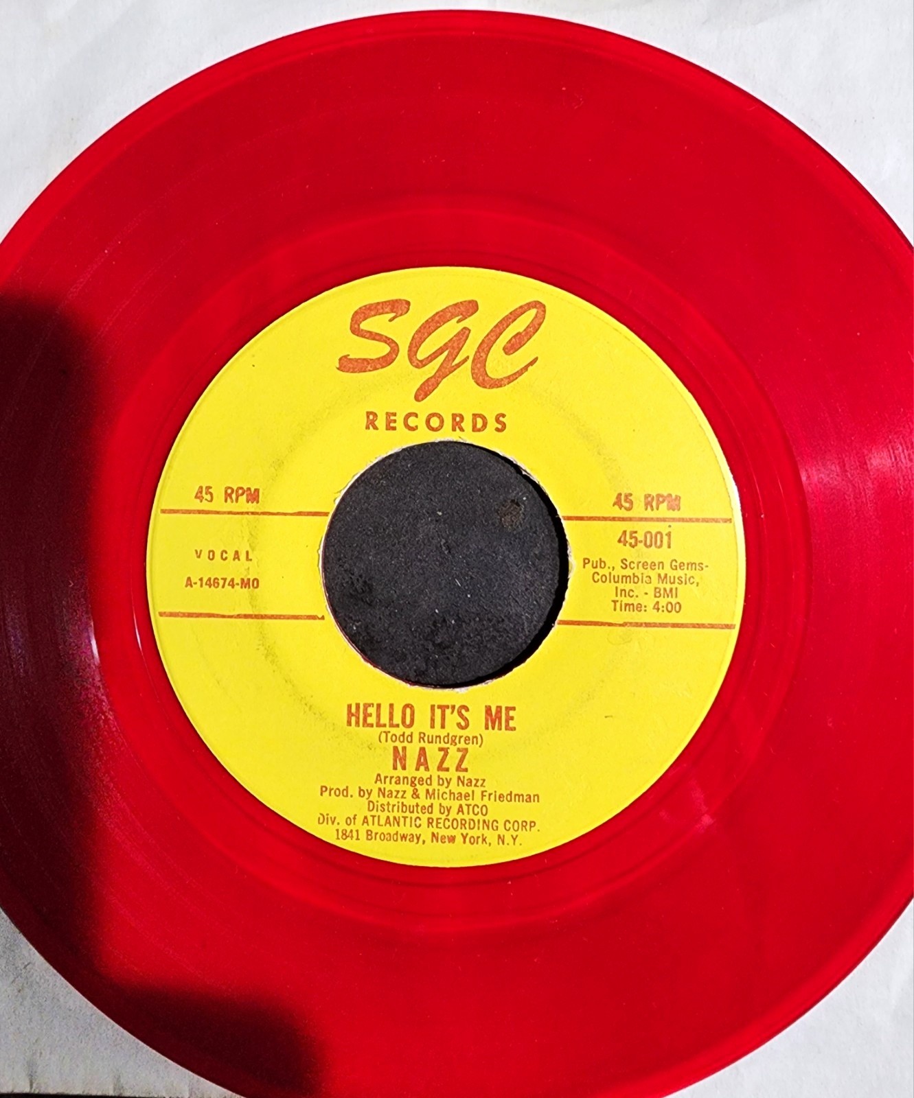 Nazz Hello It's Me / Open My Eyes 7" 45 RPM Red Vinyl Single SGC 45-001