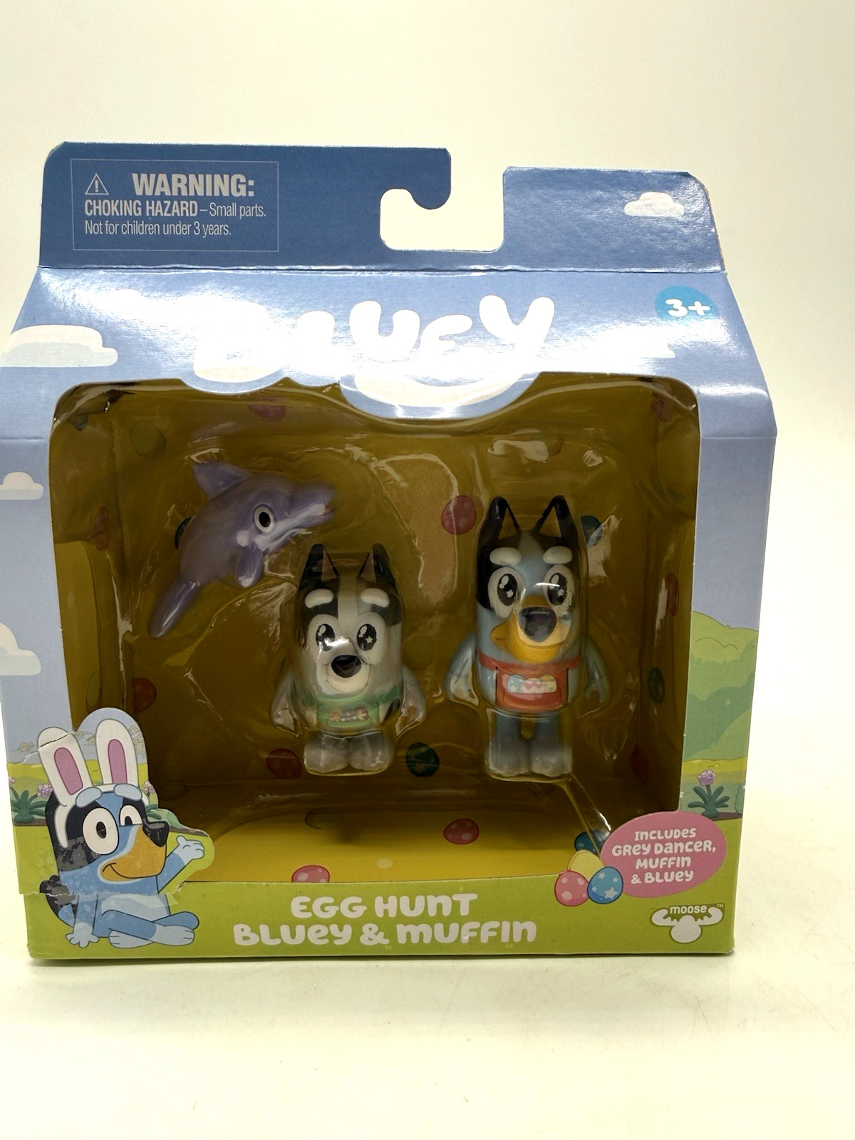 Bluey & Muffin Egg Hunt Easter Spring Set  w Grey Dancer the Dolphin Figures