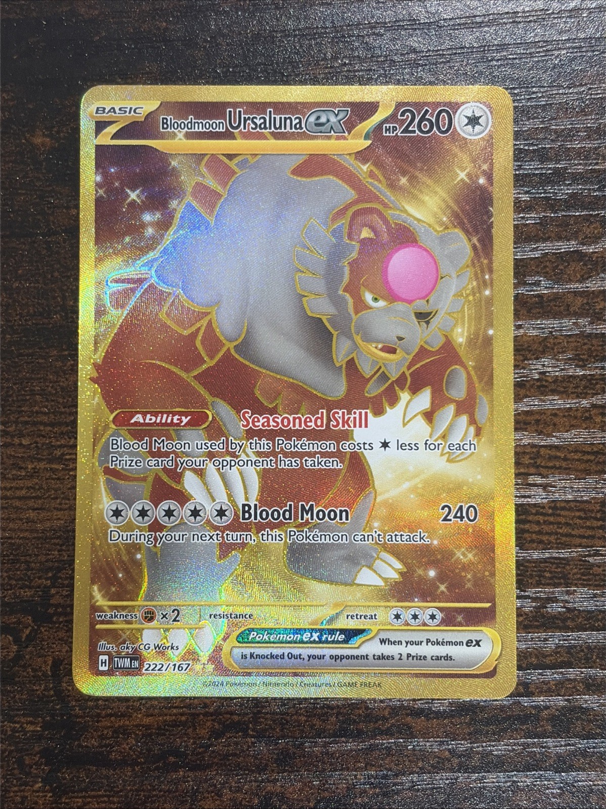 Bloodmoon Ursaluna ex 222/167 Full Art Pokemon Maschera Crepuscolare Holo Oro quasi nuovo