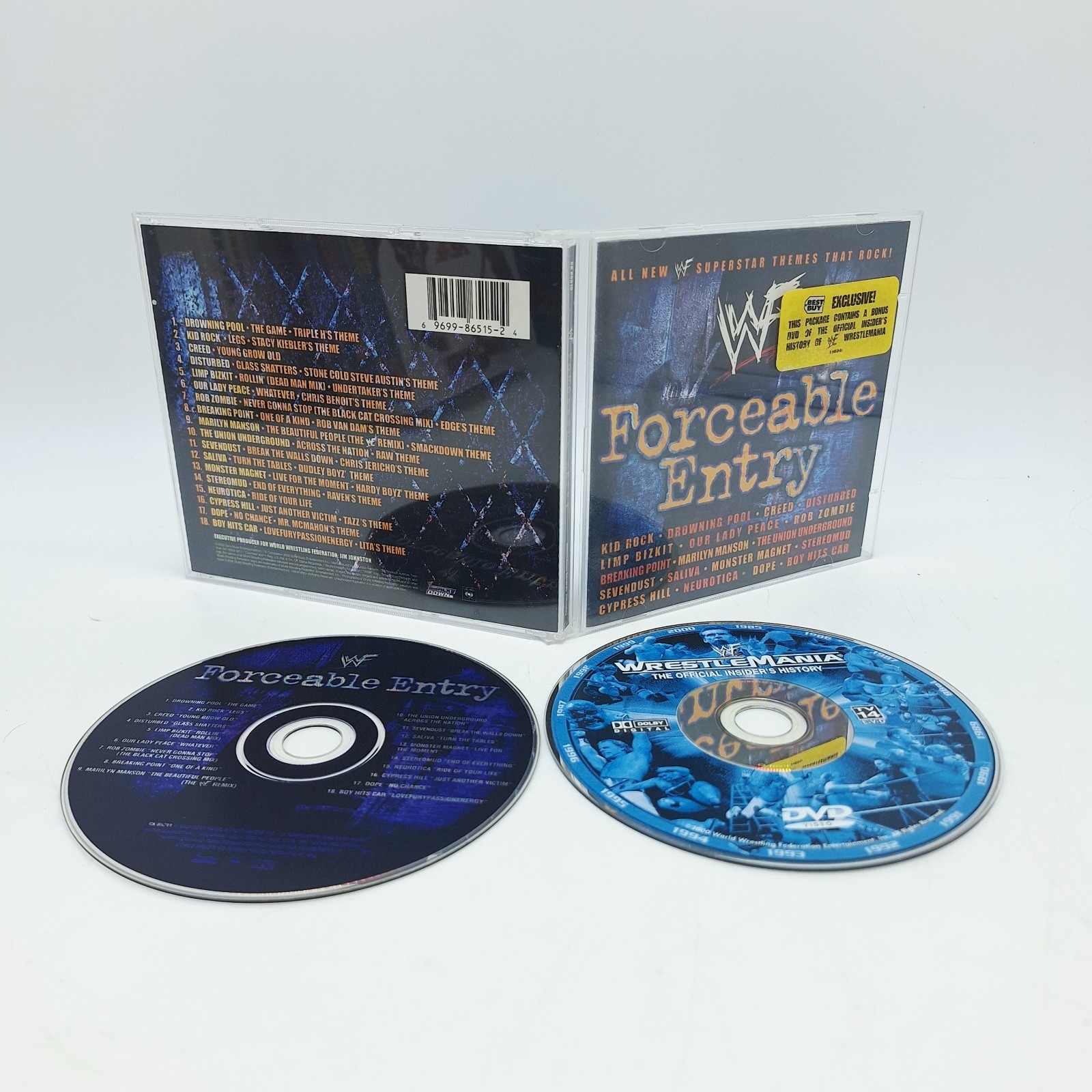 WWF Forceable Entry CD + Official Insiders History of  Wrestlemania DVD 2002
