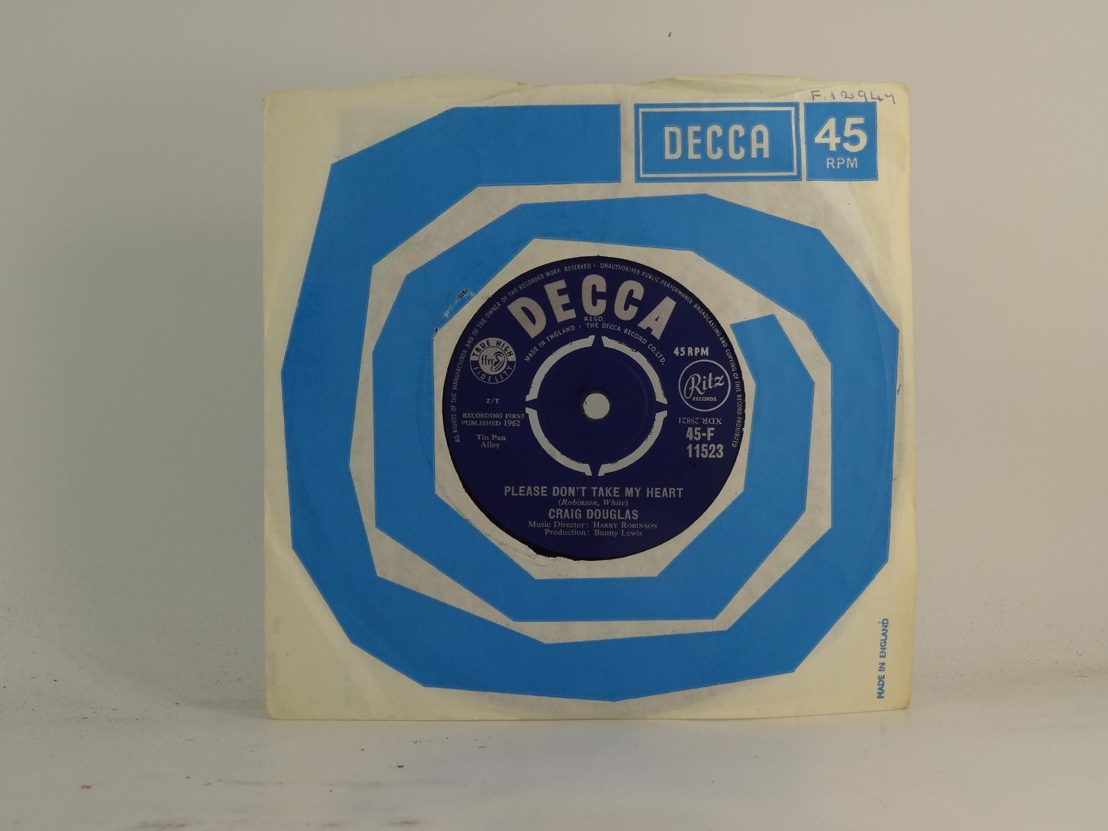 CRAIG DOUGLAS PLEASE DON'T TAKE MY HEART (78) 2 Track 7" Single plus Company Sle