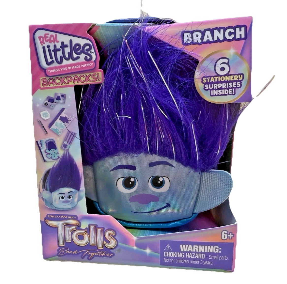 REAL LITTLES TROLLS Fascia Insieme Zaino RAMO CON SEI SORPRESE FISSE Nuovo