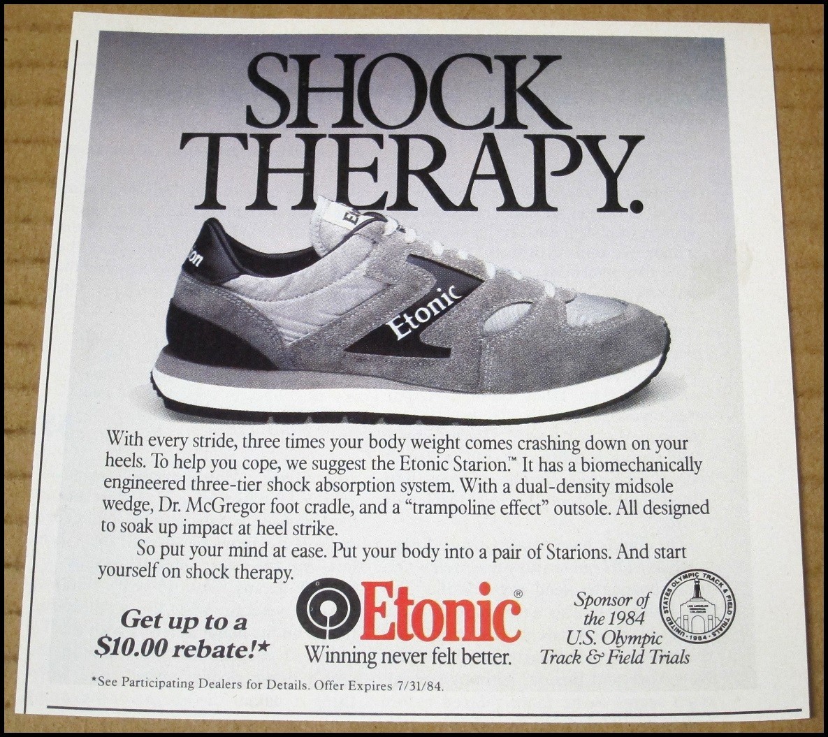 Scarpe Etonic Starion 1984 stampa pubblicità clipping 5"x5,25" pubblicità scarpe vintage