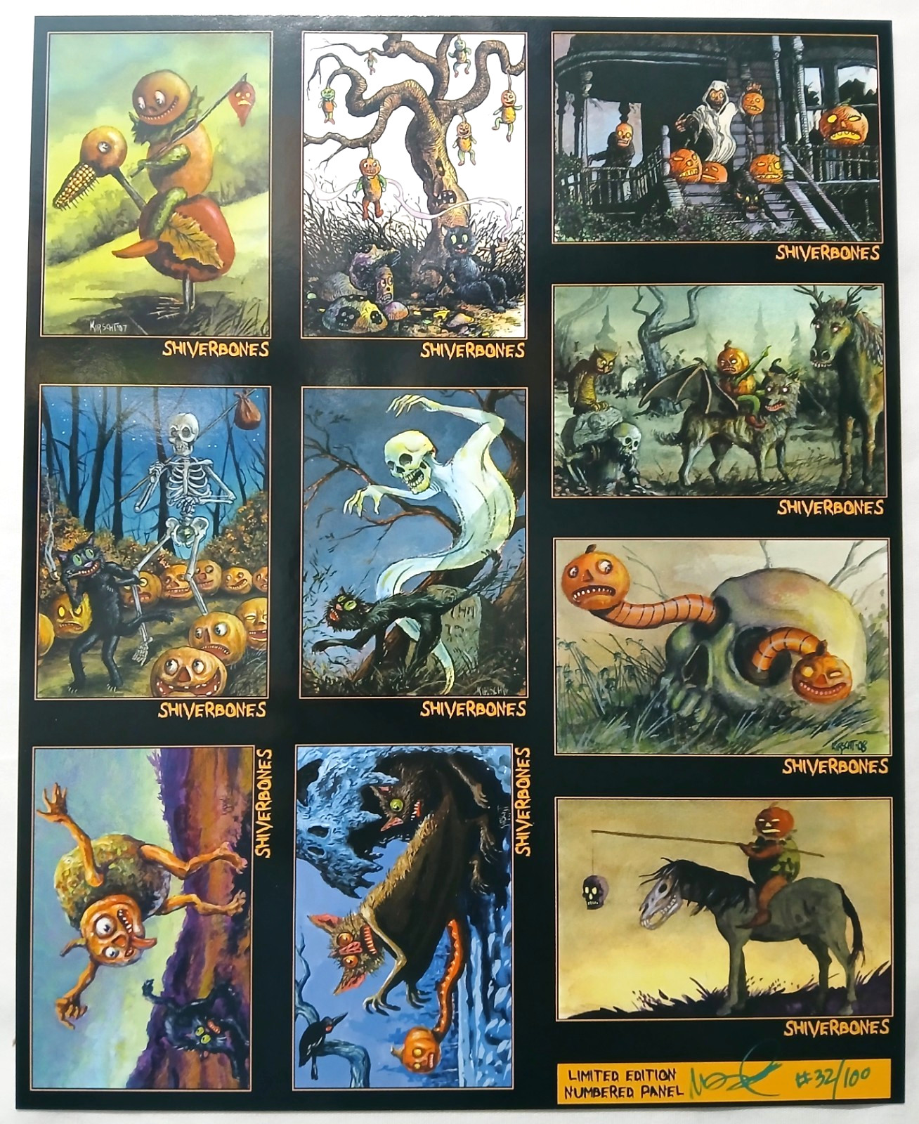 Matthew Kirsch SHIVERBONES foglio di carte collezionabili non tagliato firmato numerato 32/100 quasi nuovo
