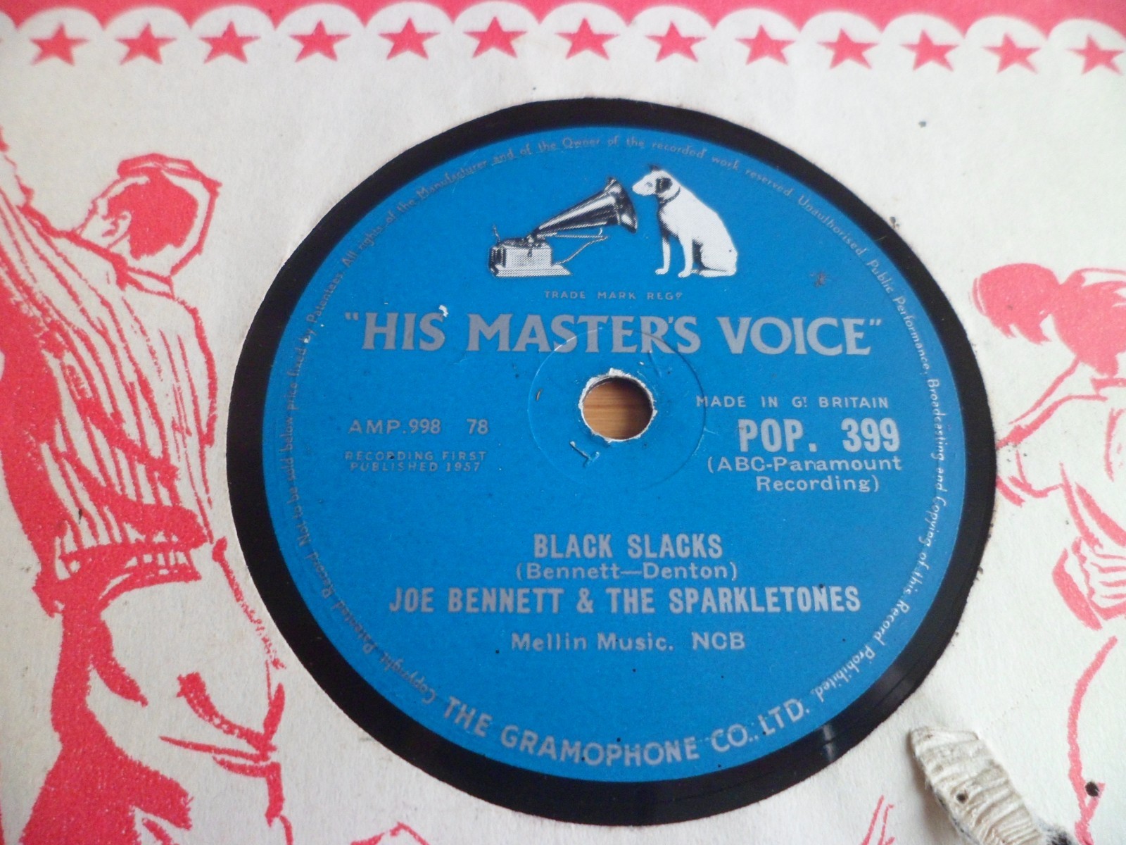 JOE BENNETT & SPARKLETONES: BLACK SLACKS 1958 HMV 78RPM RARE EX- GREAT ROCKER!