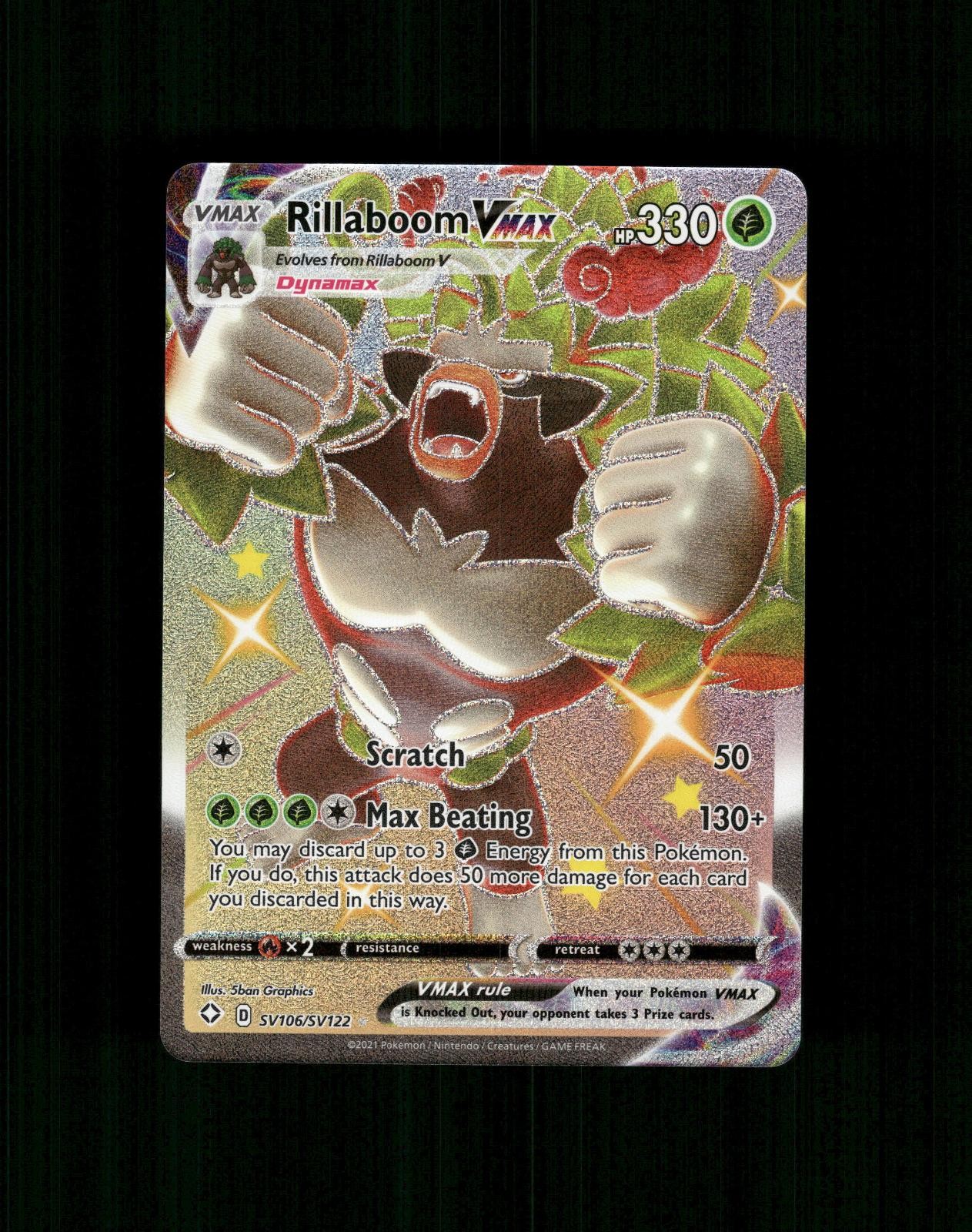 Rillaboom VMAX SV106/SV122 Holo VMAX Raro Shining Fates Shiny Vault Pokemon quasi nuovo