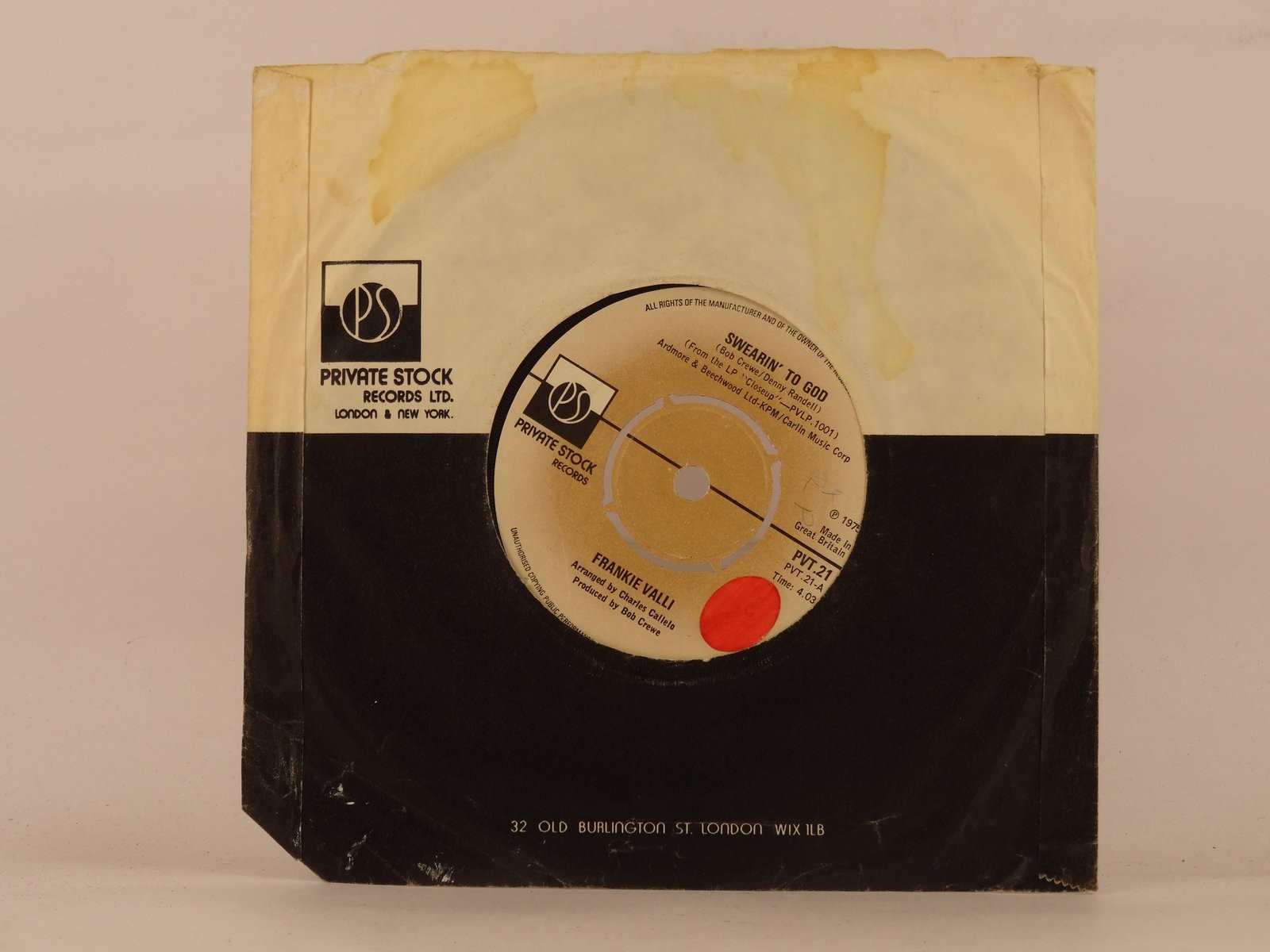 FRANKIE VALLI SWEARIN TO GOD (99) 2 Track 7" Single including Company Sleeve PRI