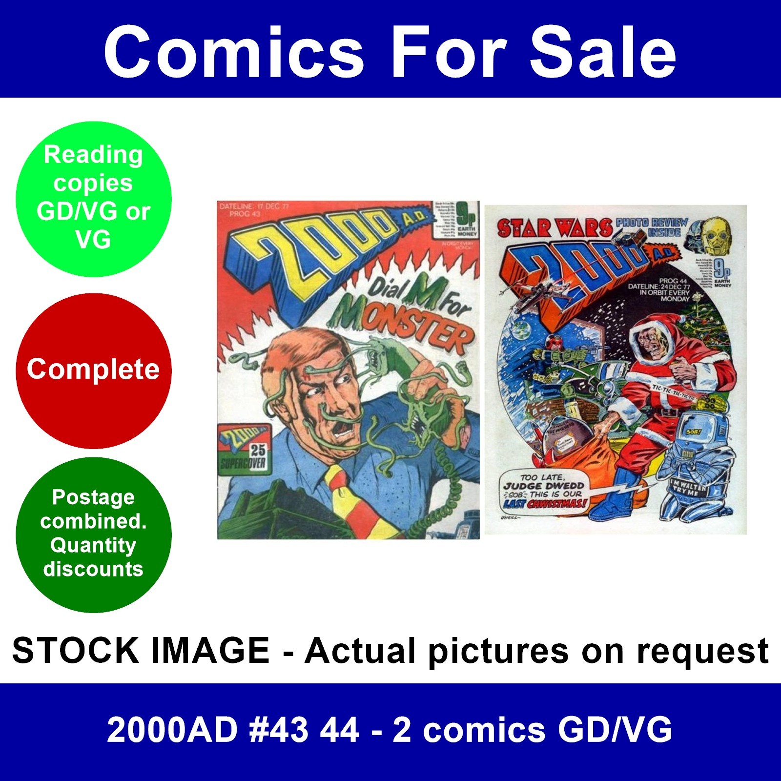 2000AD #43 44 - 2 comics GD/VG