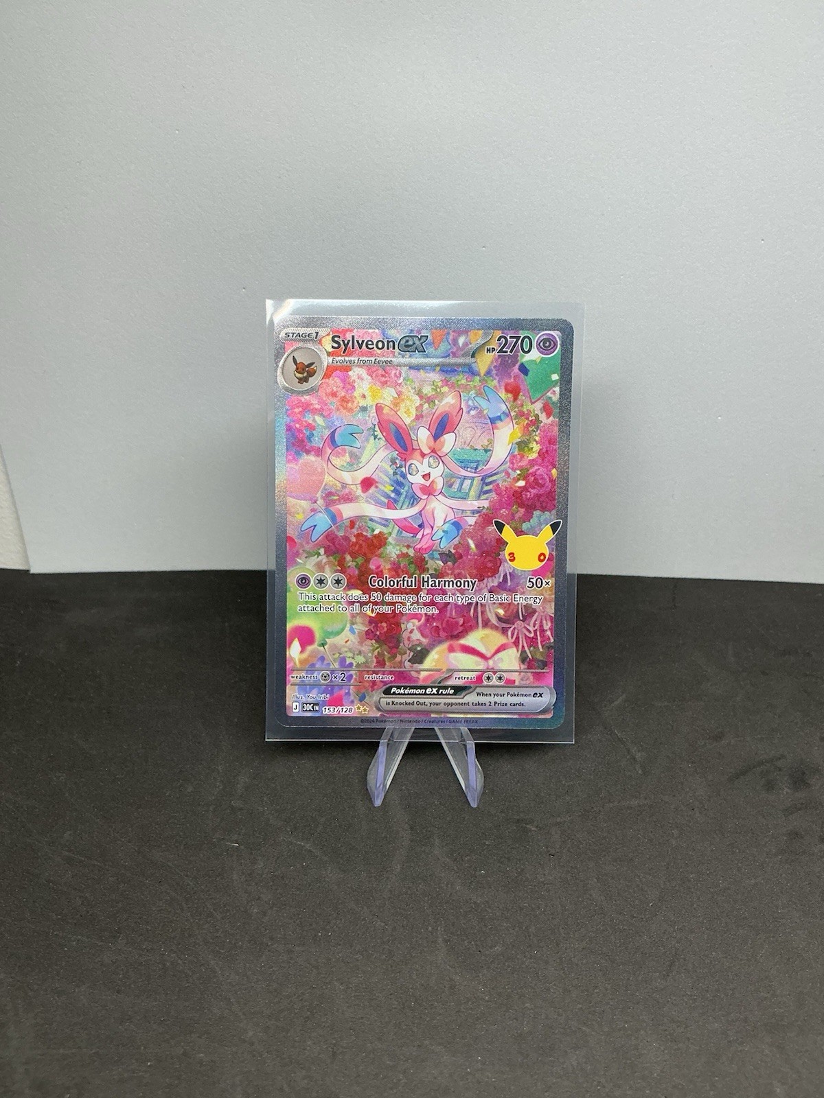 Sylveon Ex 153/128 30th Anniversary + 6 Pikachu’s NM Pokemon Card SIR