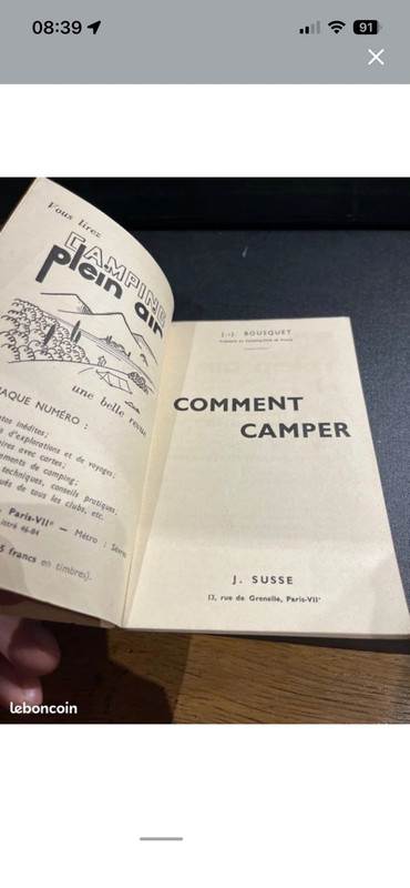 Comment camper, par  J.J. Bousquet, édité chez J. Susse en 1946.