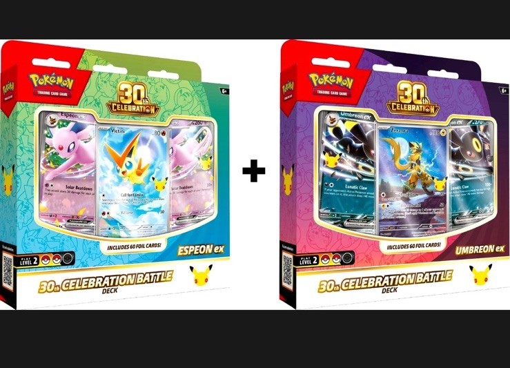 Pokemon 30th Anniversary Battle Deck Umbreon & Espeon Set of 2 - FACTORY SEALED