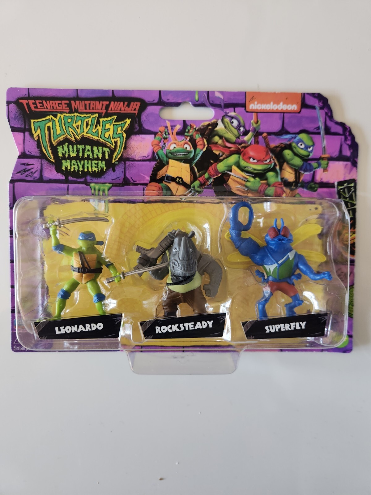 TMNT Mutant Mayhem Turtles Mini Pack 2023 Set di 3 Leonardo Rocksteady Superfly