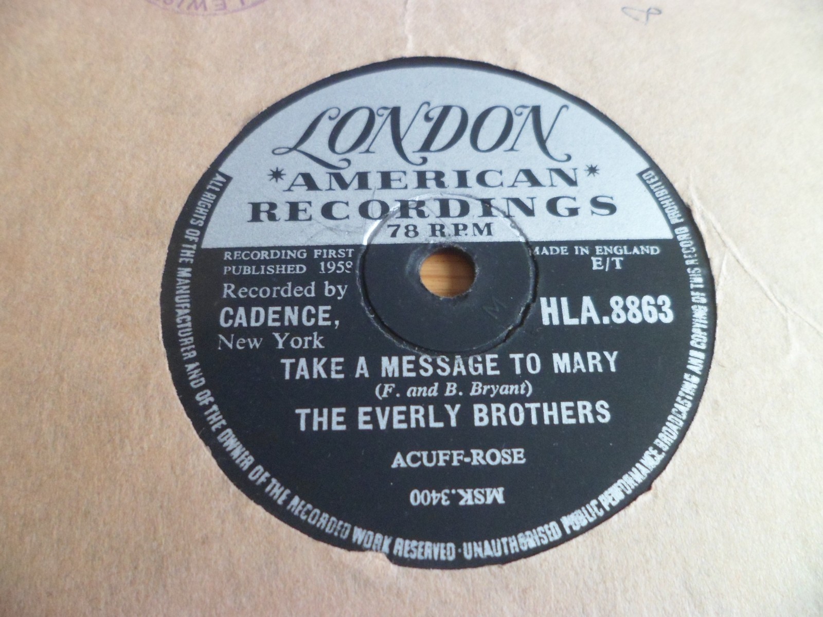 EVERLY BROTHERS: TAKE A MESSAGE TO MARY / POOR JENNY 1959 LONDON 78RPM RARE EX