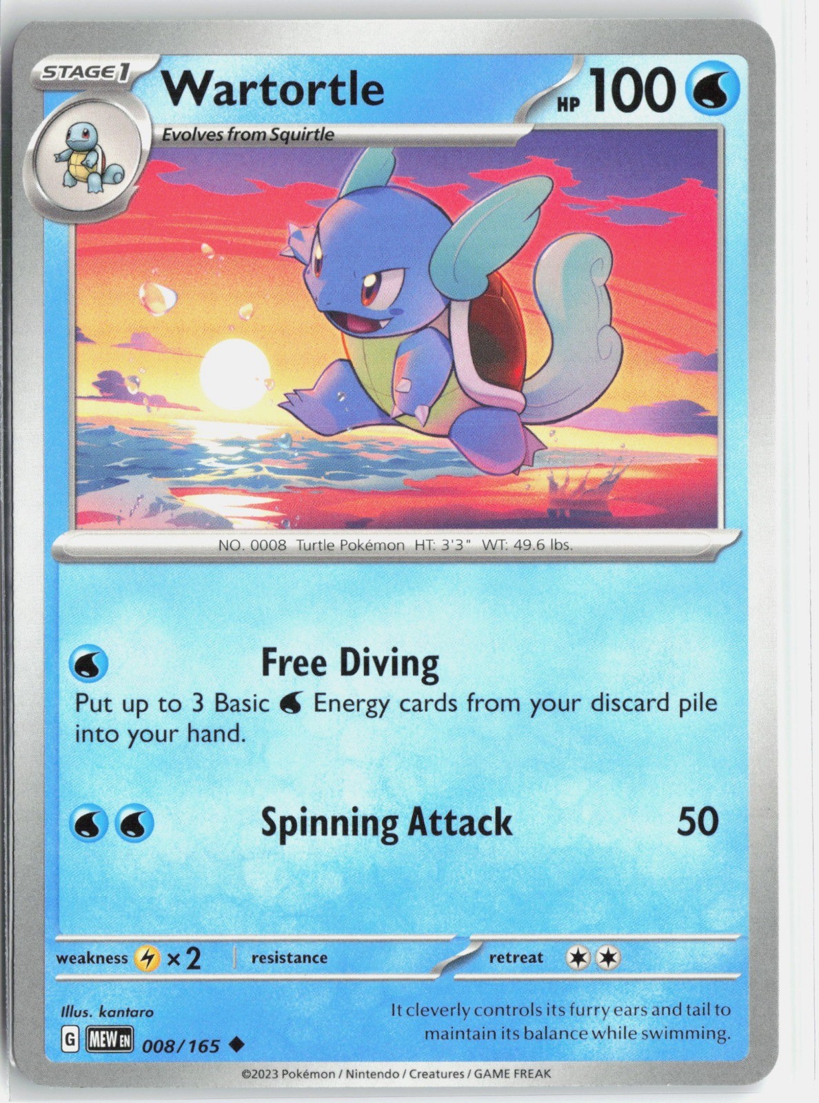 Wartortle 008/165 SV: Scarlet & Violet 151 non comune quasi nuovo