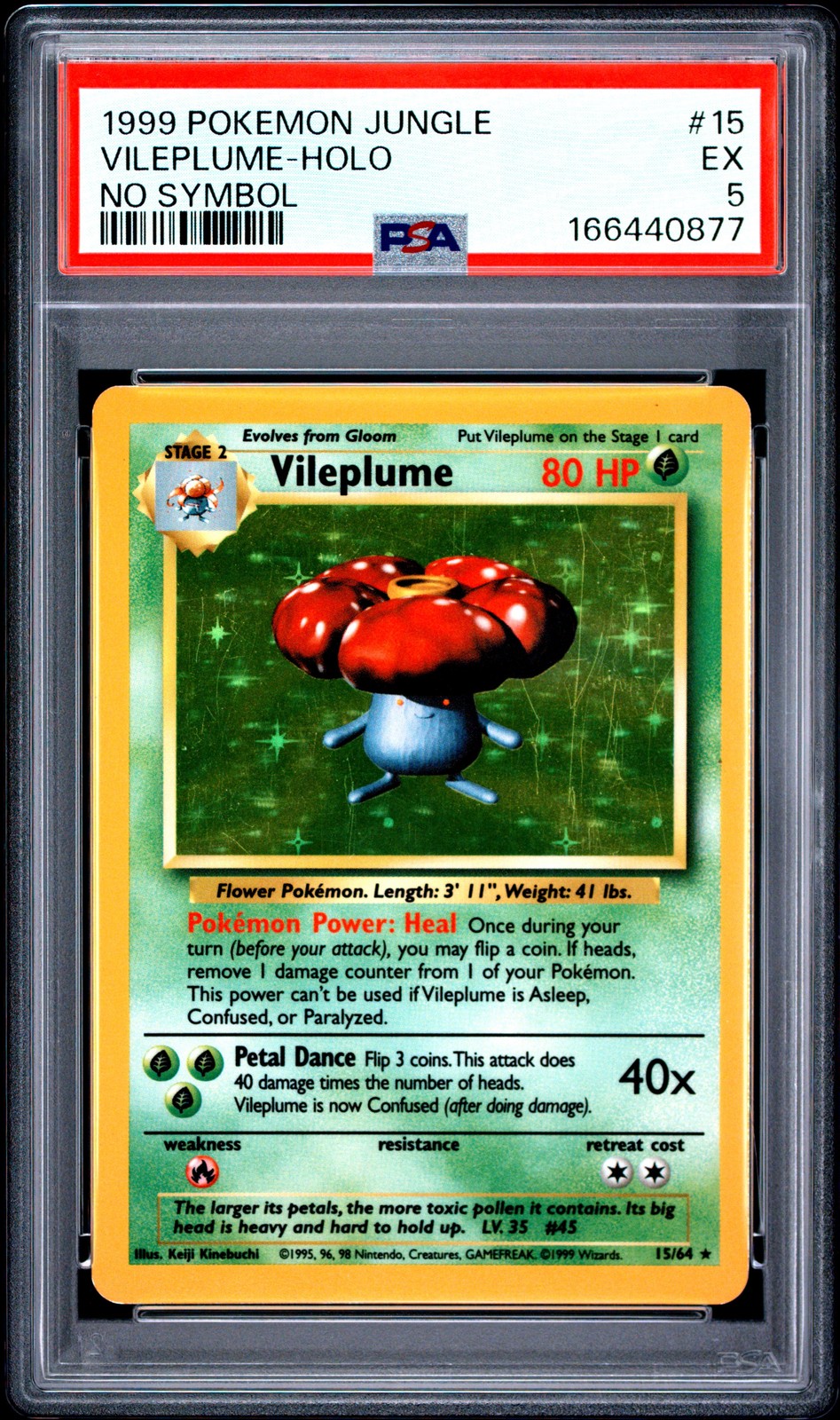1999 POKEMON JUNGLE NO SYMBOL #15 VILEPLUME-HOLO PSA 5