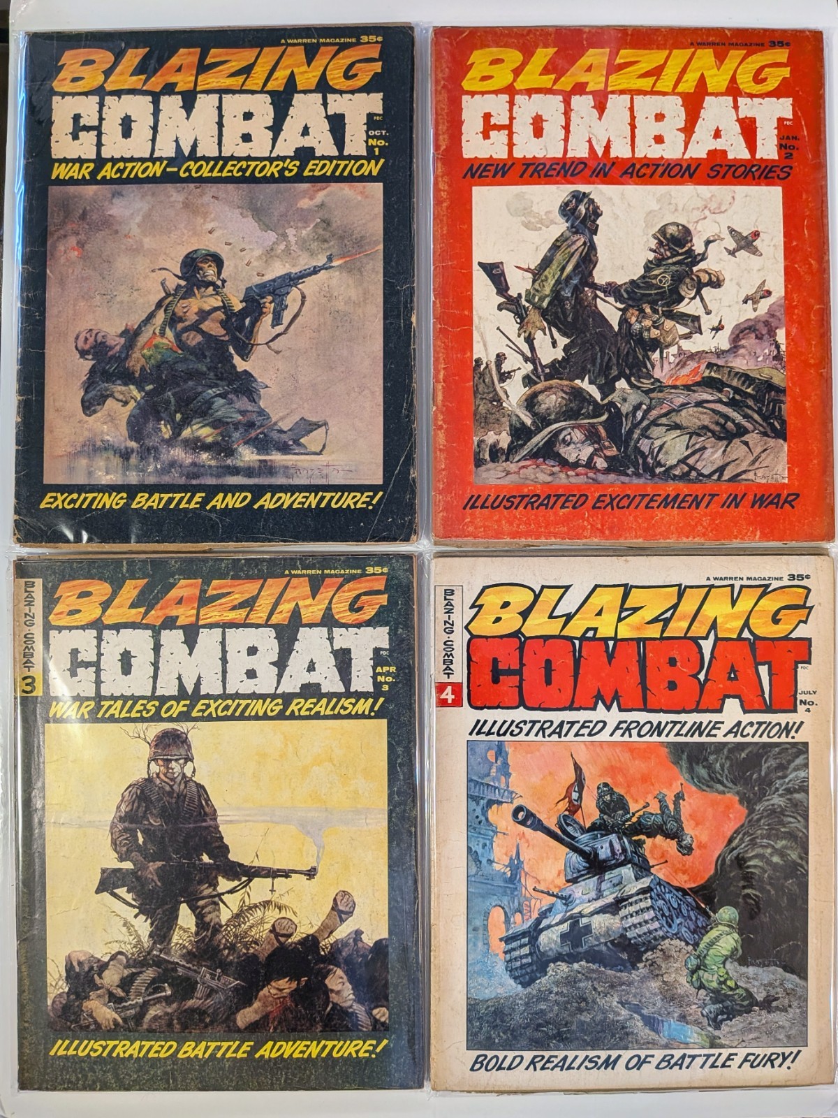 🔥Blazing Combat 1 2 3 4 (Warren, 1965-1966) RARE full set! Frazetta Covers!