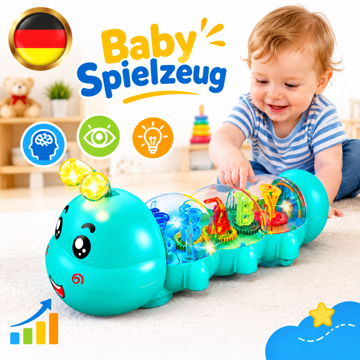 Giocattolo gattonare per bambini stile cingolato con illuminazione sterzo automatico IT