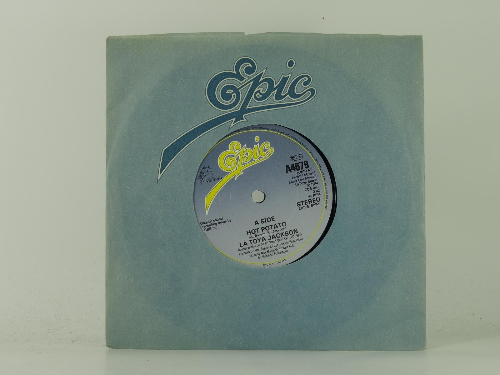 LA TOYA JACKSON HOT POTATO (51) 2 Track 7" Single including Company Sleeve EPIC 