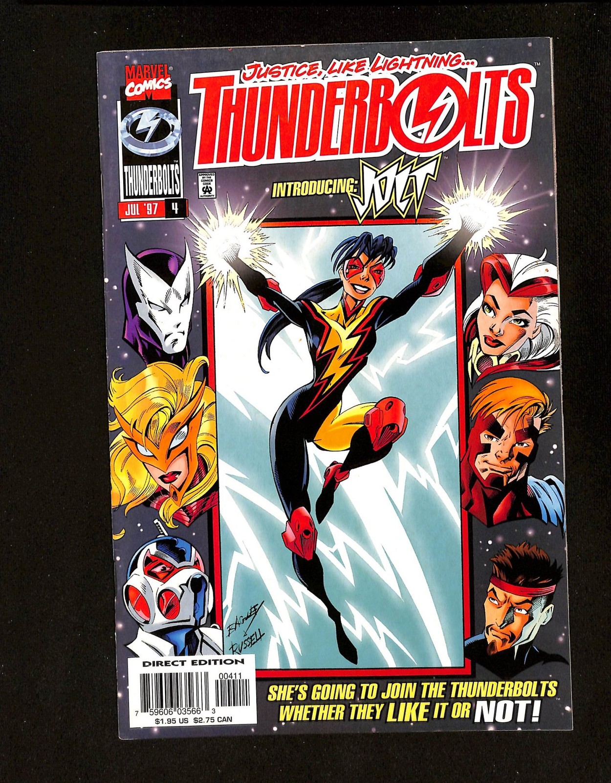 Thunderbolts #4 prima apparizione scossa in costume! Marvel 1997