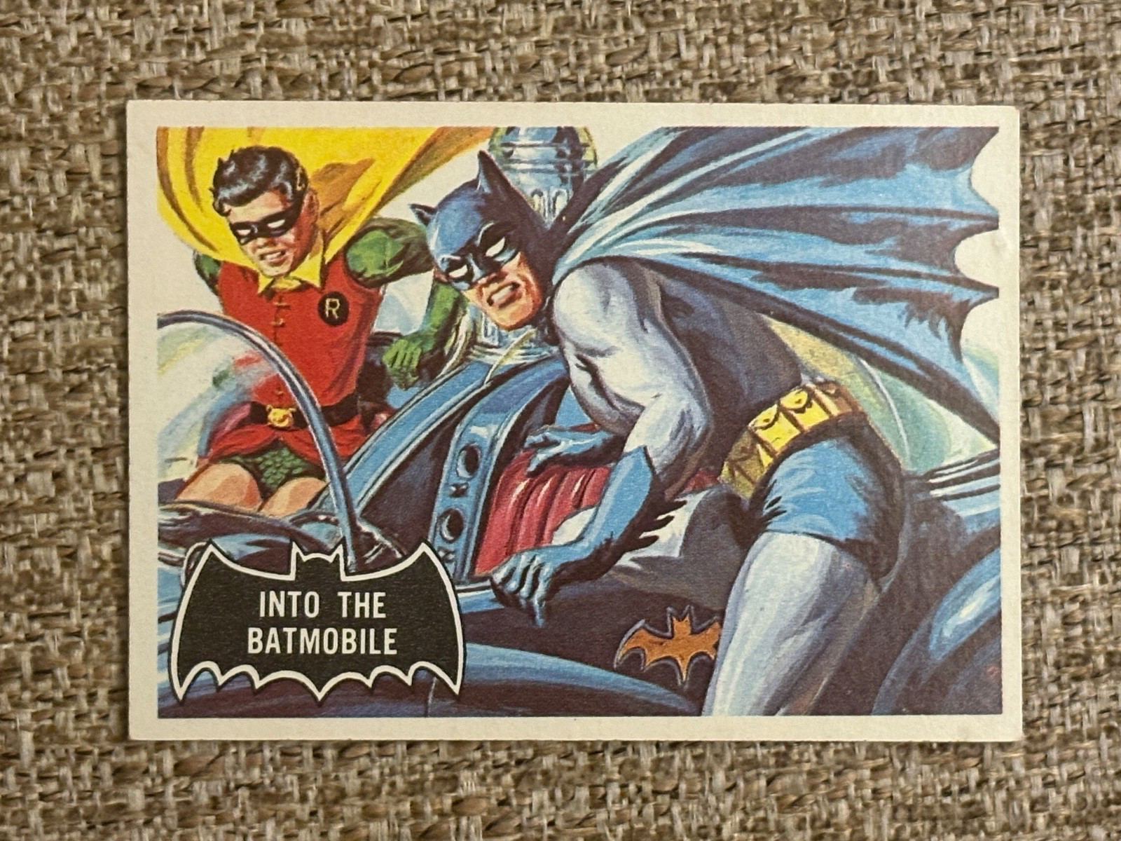 1966 Topps Batman Card #8 Into the Batmobile Black Bat Series