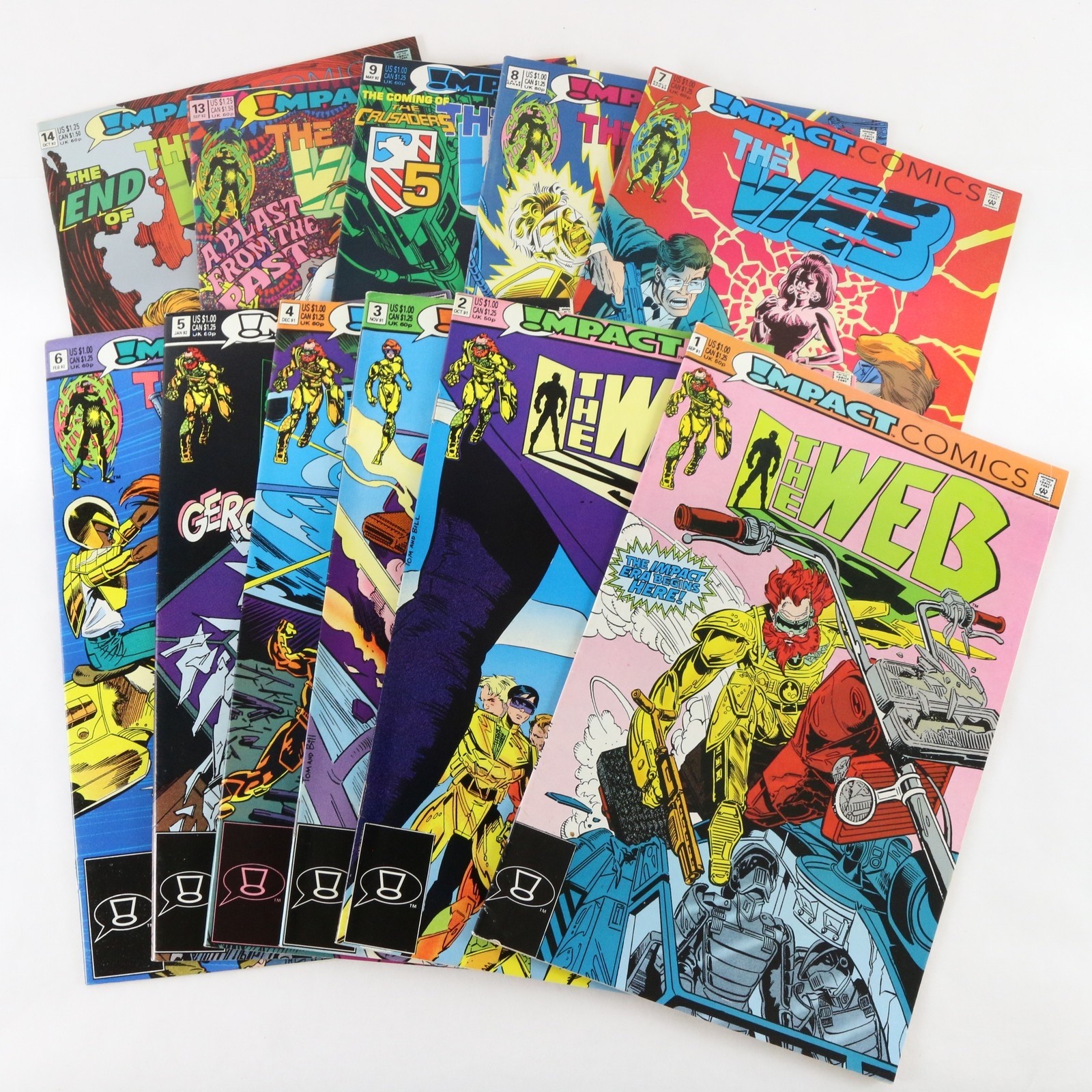 Lotto di 11 numeri The Web 1-9 13 e 14 Impact Comics 1991