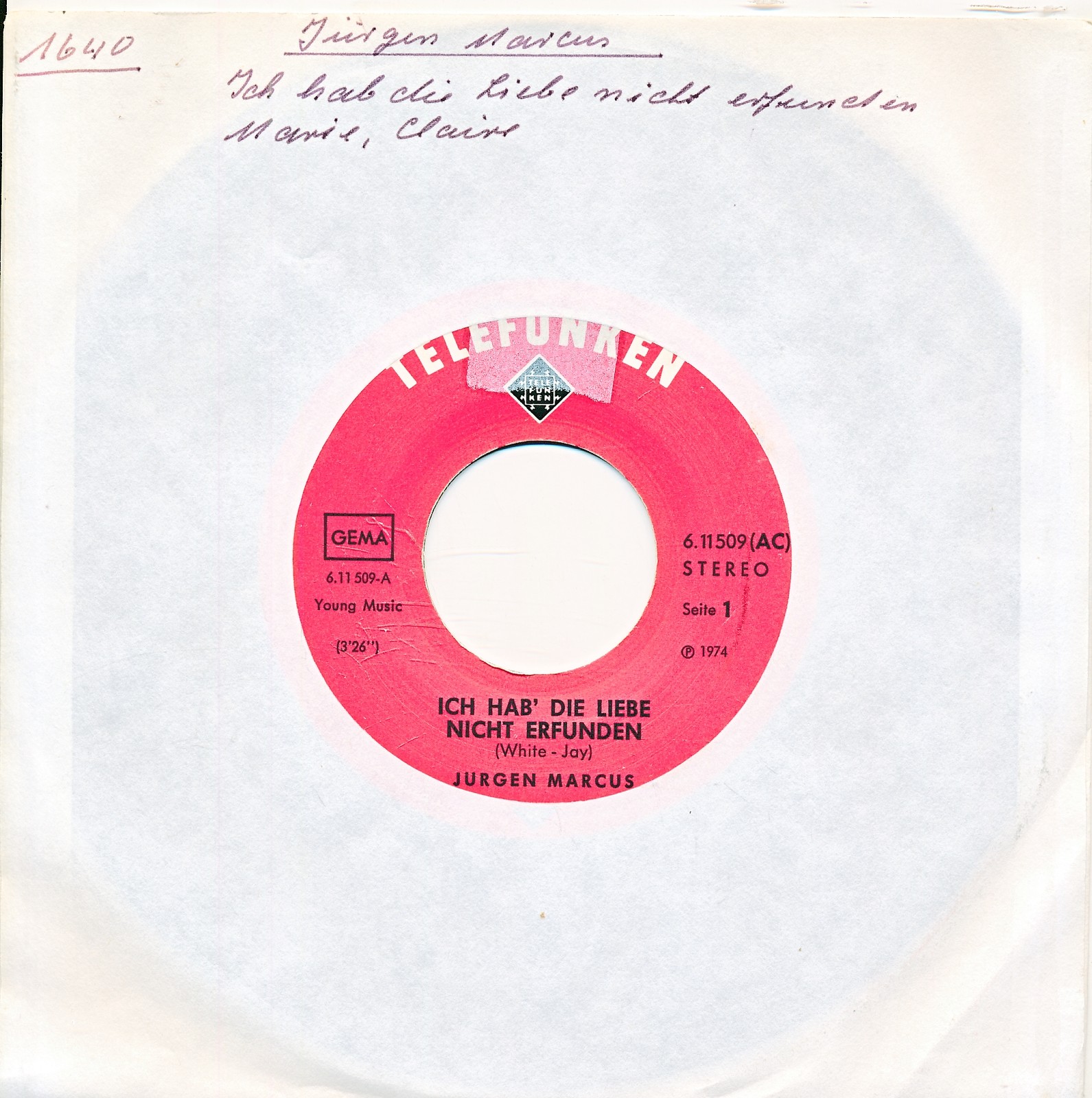 Ich hab' die Liebe nicht erfunden - Jürgen Marcus - Single 7" Vinyl 252/26