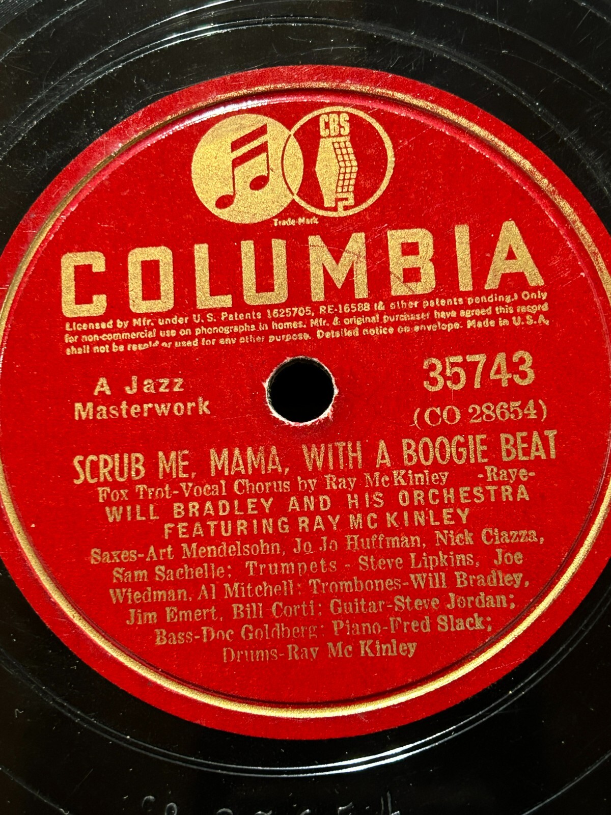 Will Bradley Ray McKinley - Columbia 78RPM - Scrub me Mama Boogie/There I Go
