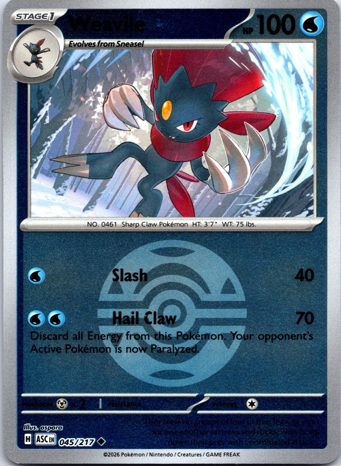 Weavile (Dusk Ball) 045/217 Uncommon Ascended Heroes Pokemon Reverse Holo NM