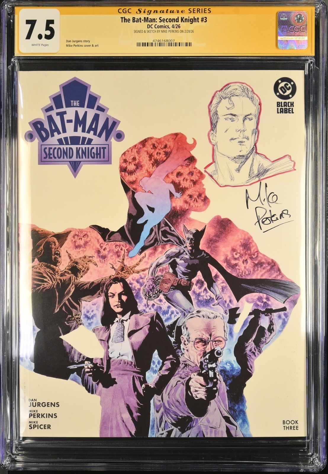 THE BATMAN SECOND KNIGHT #3 SIGNED AND REMARQUED BY MIKE PERKINS CGC 7.5